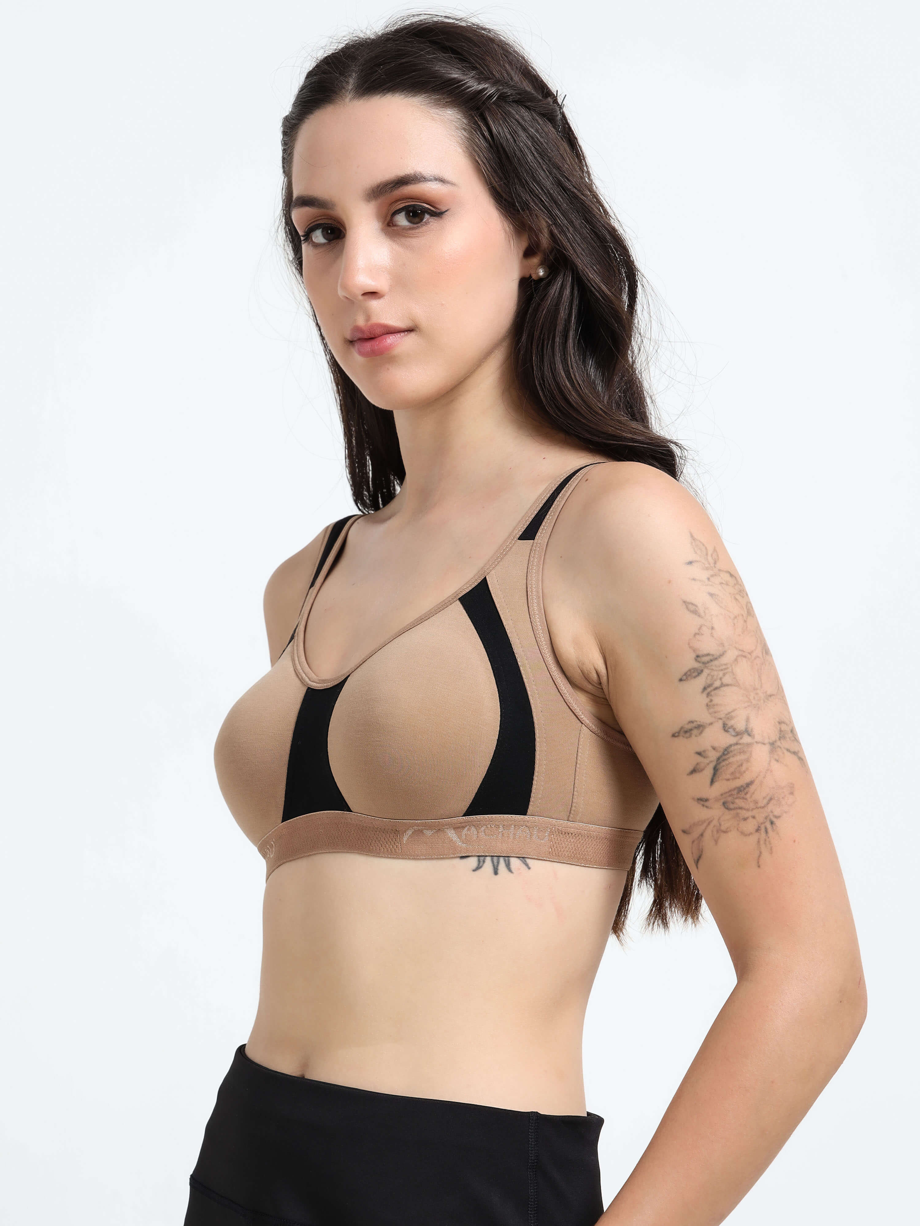 Machau Lingerie Women's Non Padded and Non Wired Full Coverage Back Close Cotton-Rich Fabric in Everyday Sports Bra