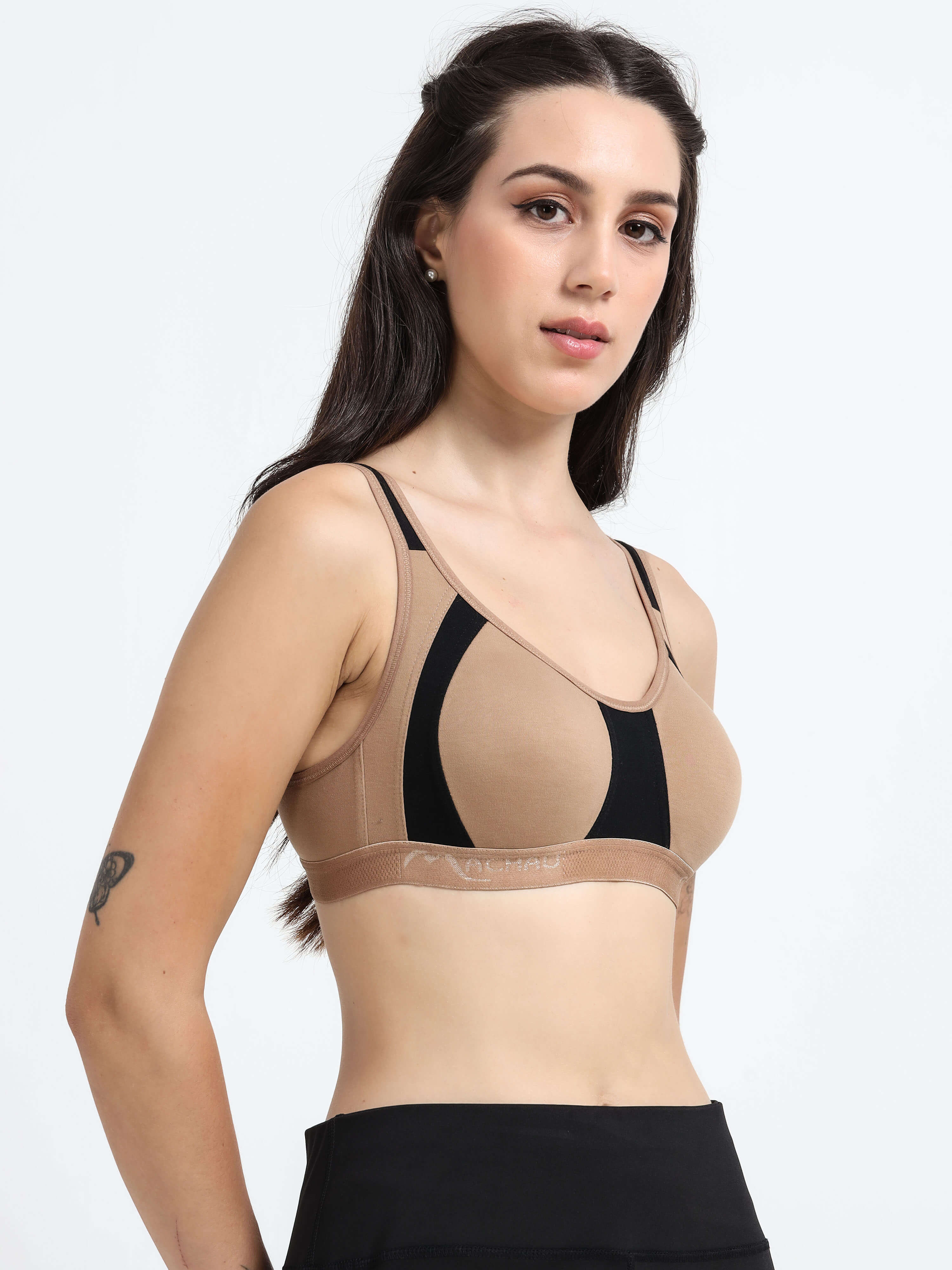 Machau Lingerie Women's Non Padded and Non Wired Full Coverage Back Close Cotton-Rich Fabric in Everyday Sports Bra