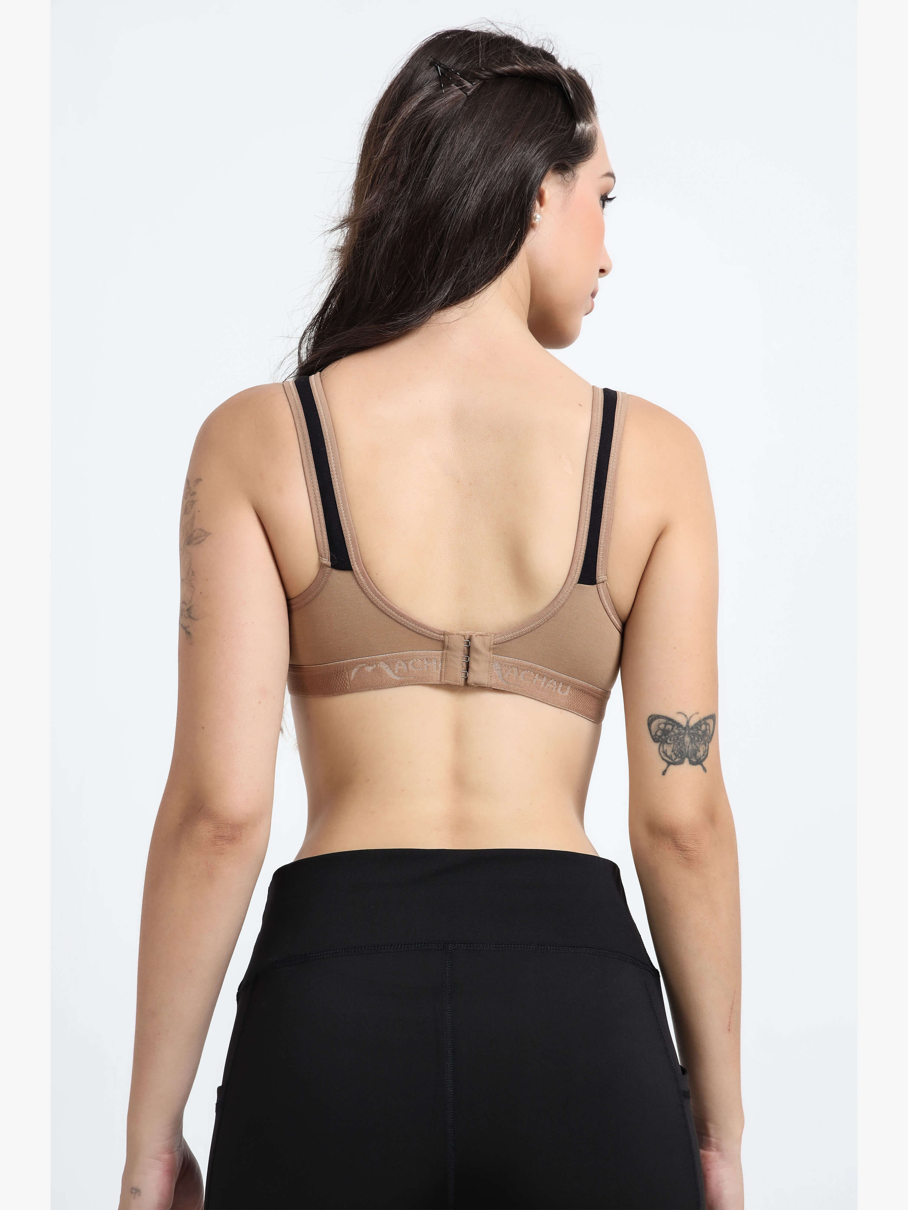 Machau Lingerie Women's Non Padded and Non Wired Full Coverage Back Close Cotton-Rich Fabric in Everyday Sports Bra