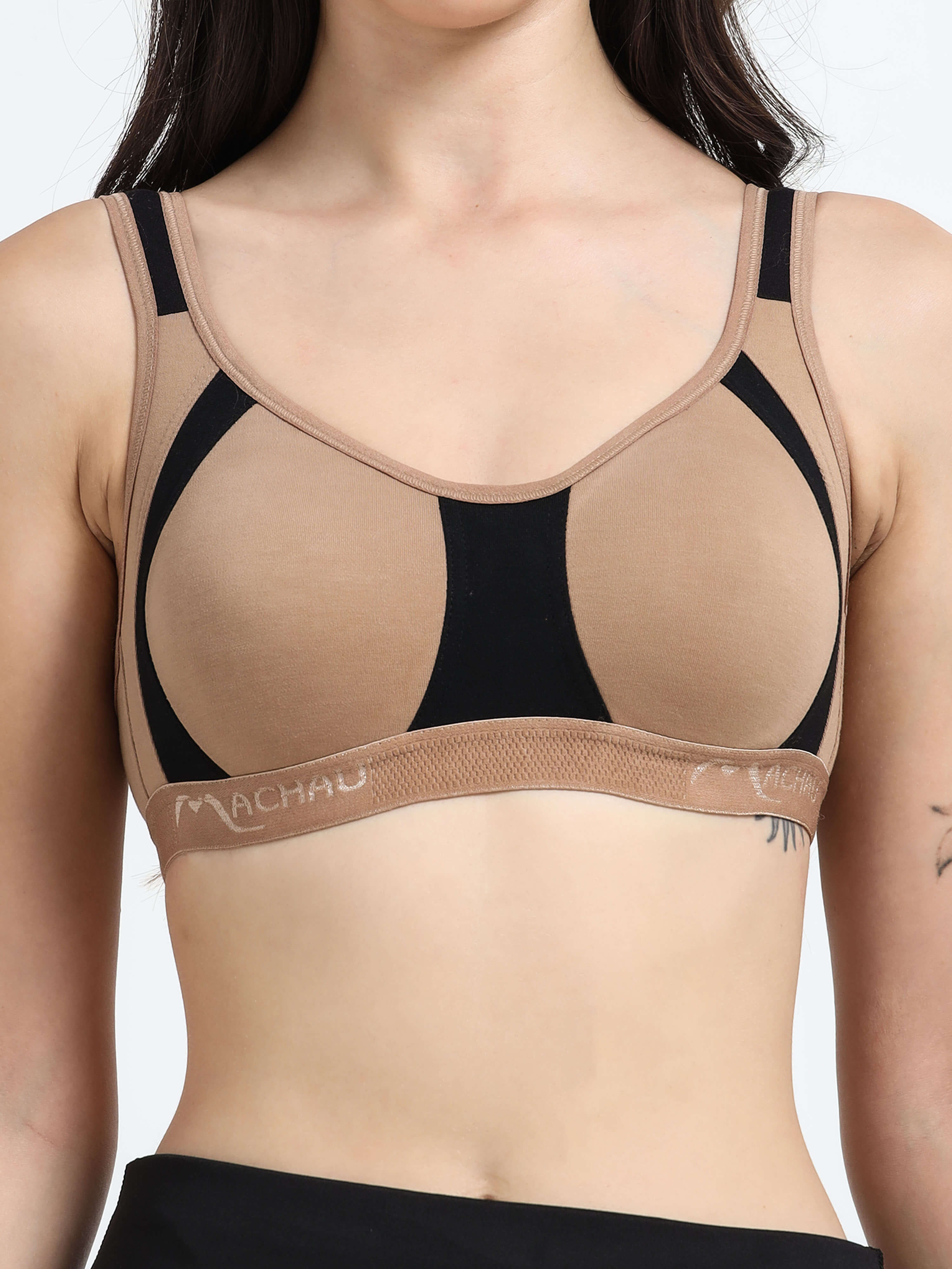 Machau Lingerie Women's Non Padded and Non Wired Full Coverage Back Close Cotton-Rich Fabric in Everyday Sports Bra