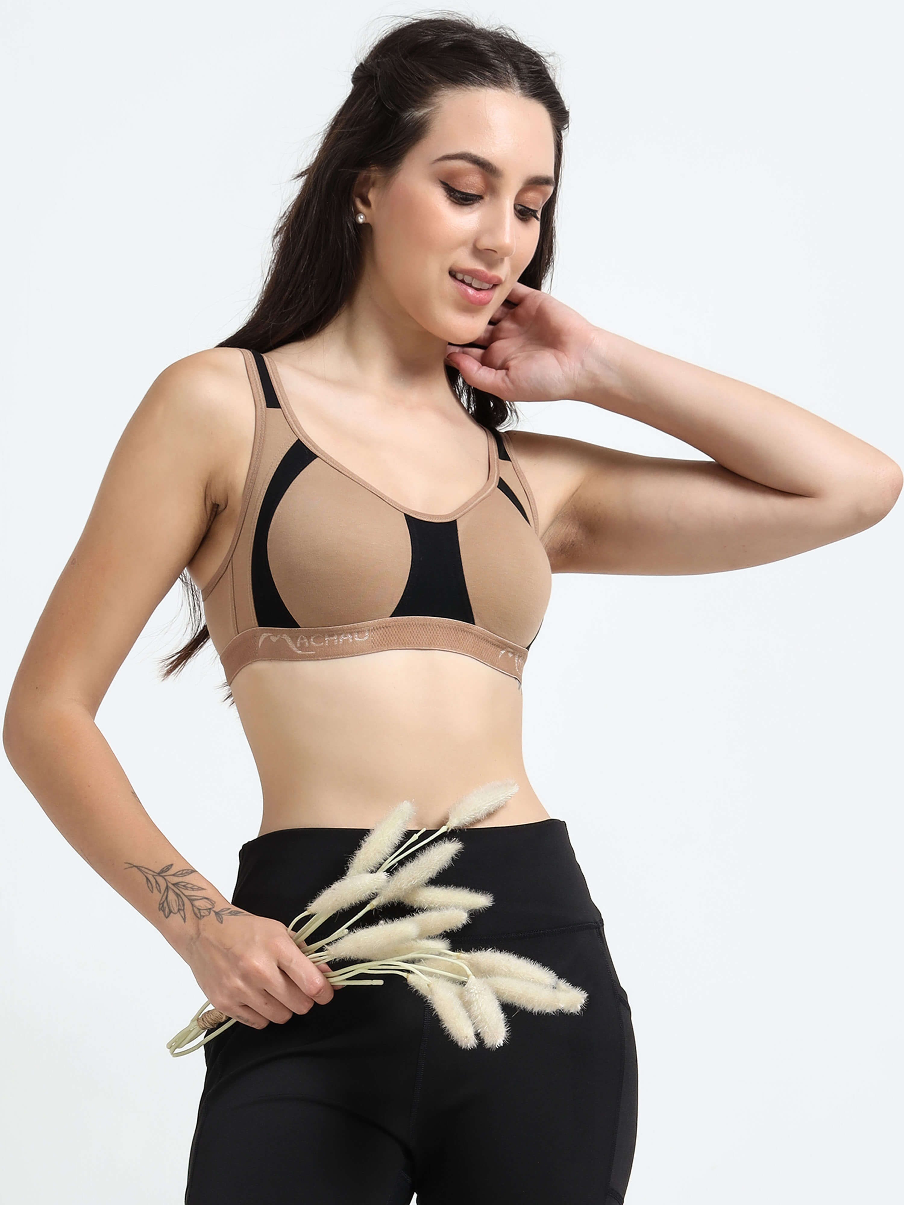 Machau Lingerie Women's Non Padded and Non Wired Full Coverage Back Close Cotton-Rich Fabric in Everyday Sports Bra