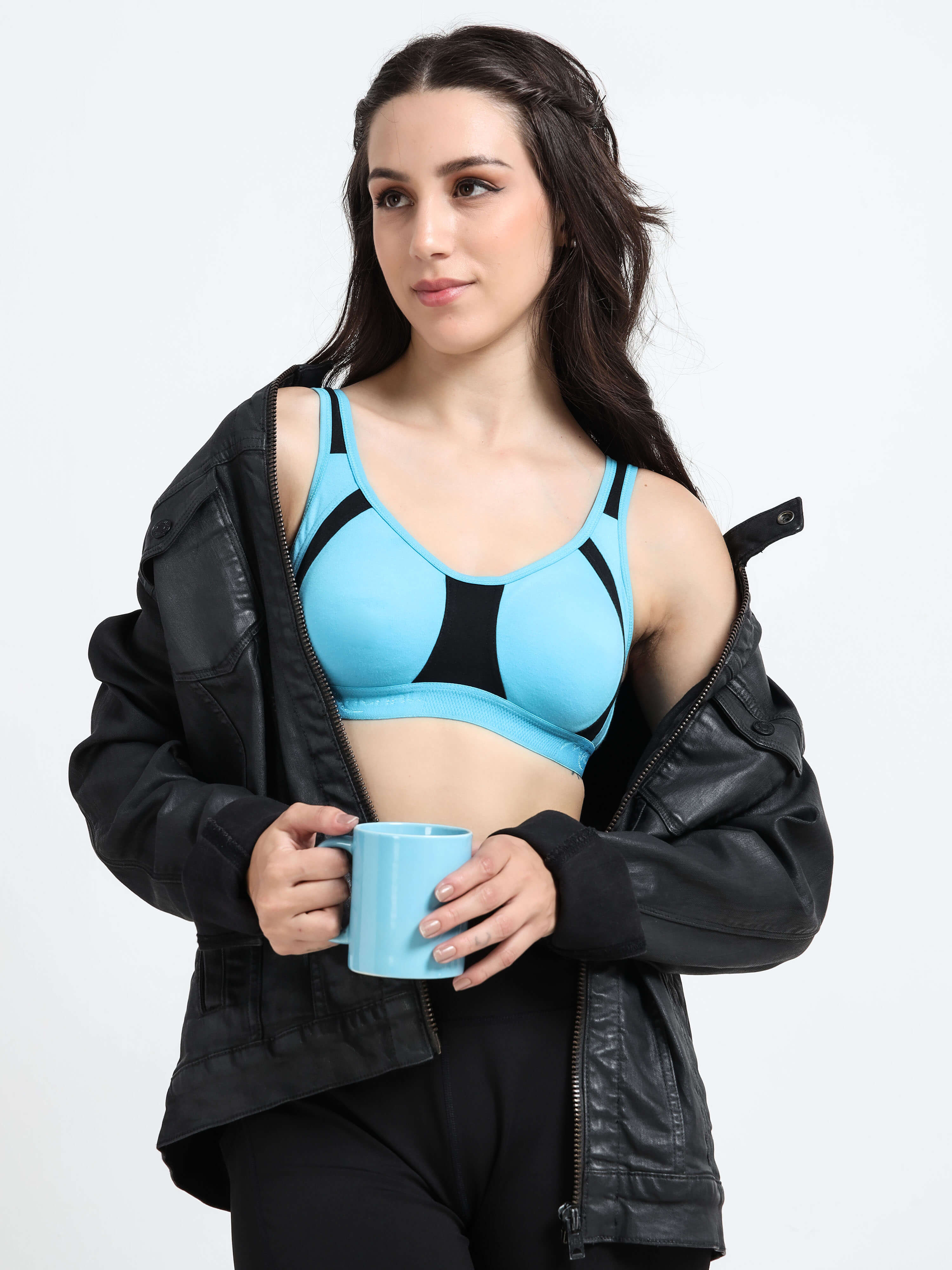 Machau Lingerie Women's Non Padded and Non Wired Full Coverage Back Close Cotton-Rich Fabric in Everyday Sports Bra