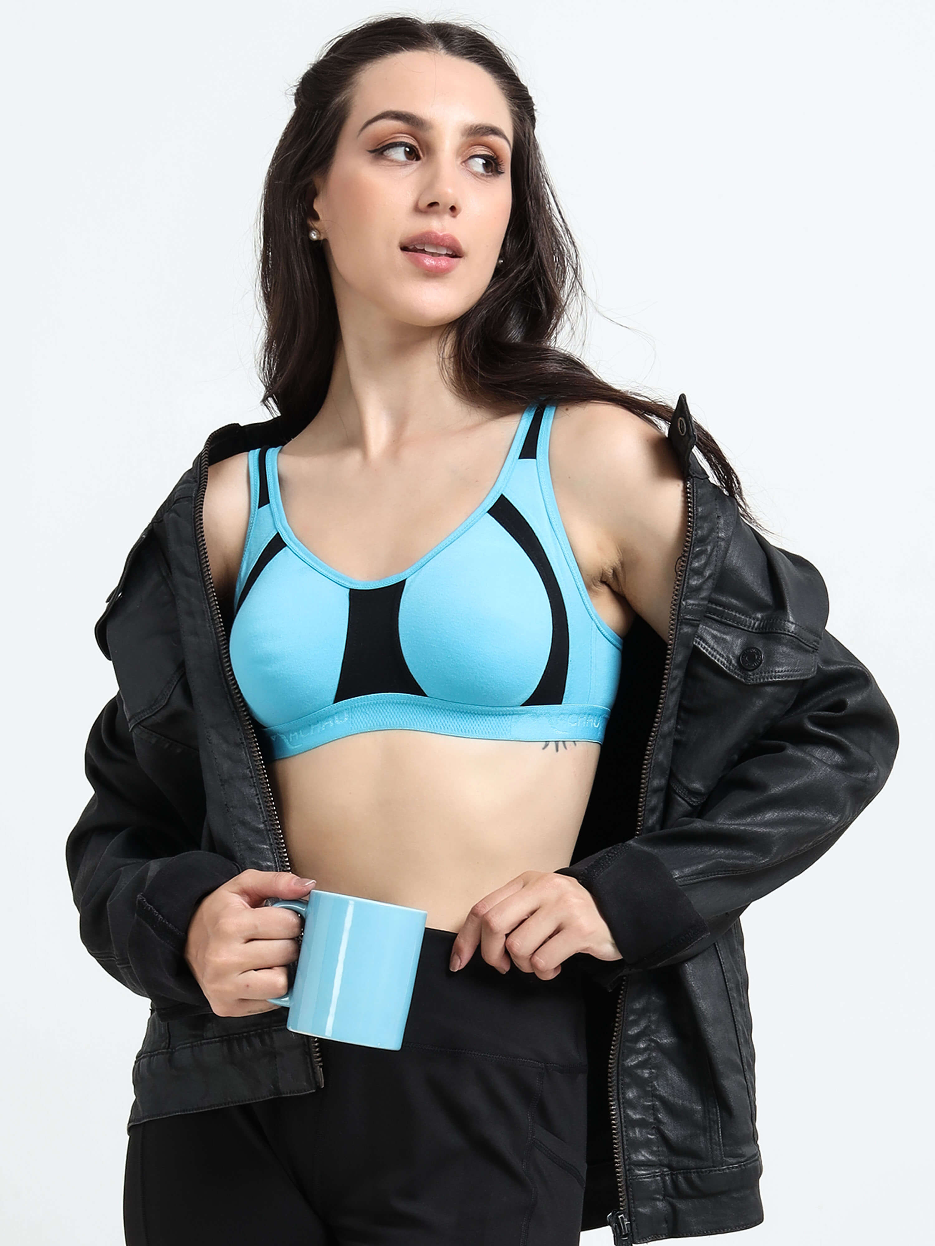 Machau Lingerie Women's Non Padded and Non Wired Full Coverage Back Close Cotton-Rich Fabric in Everyday Sports Bra
