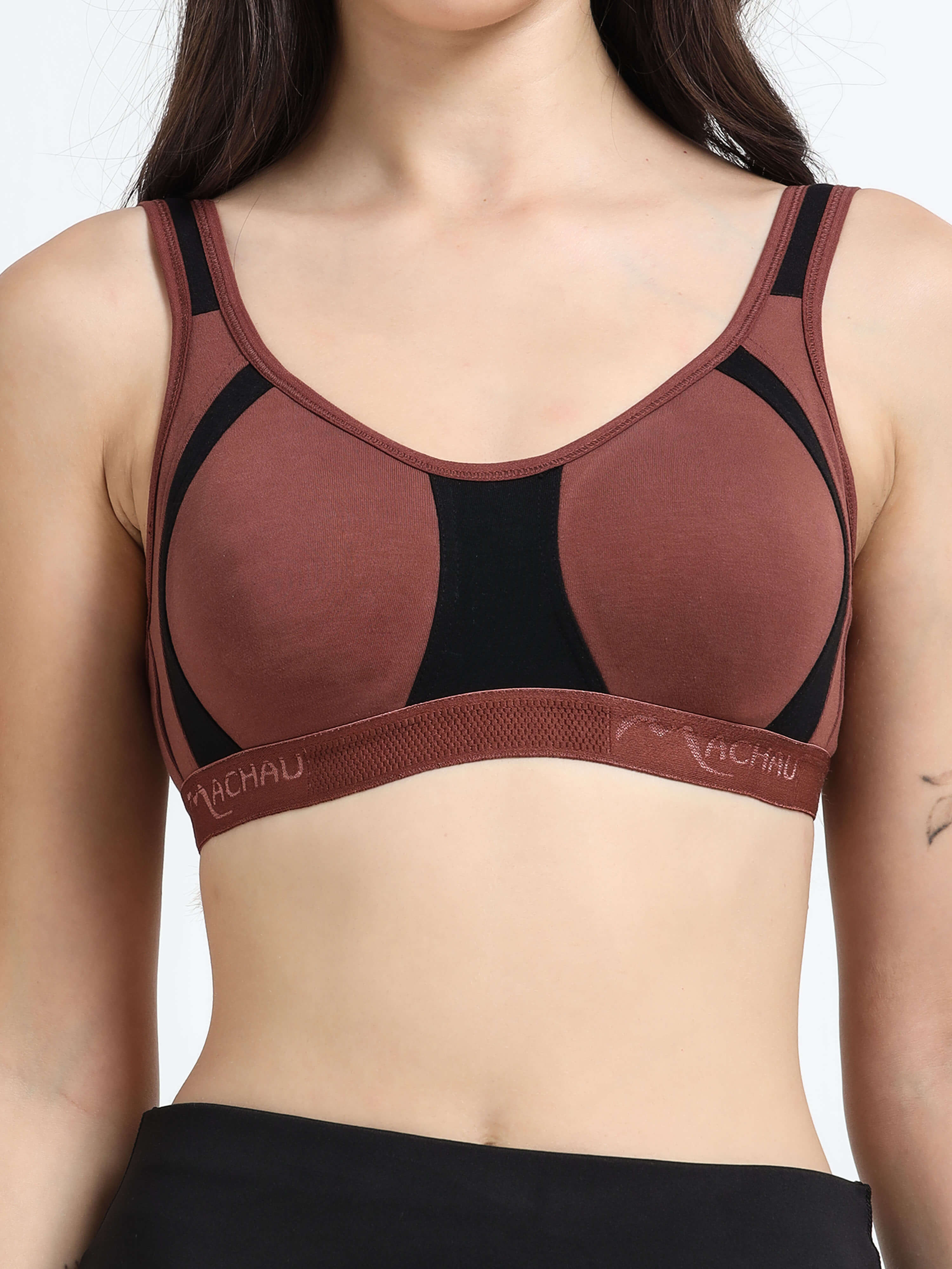 Machau Lingerie Women's Non Padded and Non Wired Full Coverage Back Close Cotton-Rich Fabric in Everyday Sports Bra