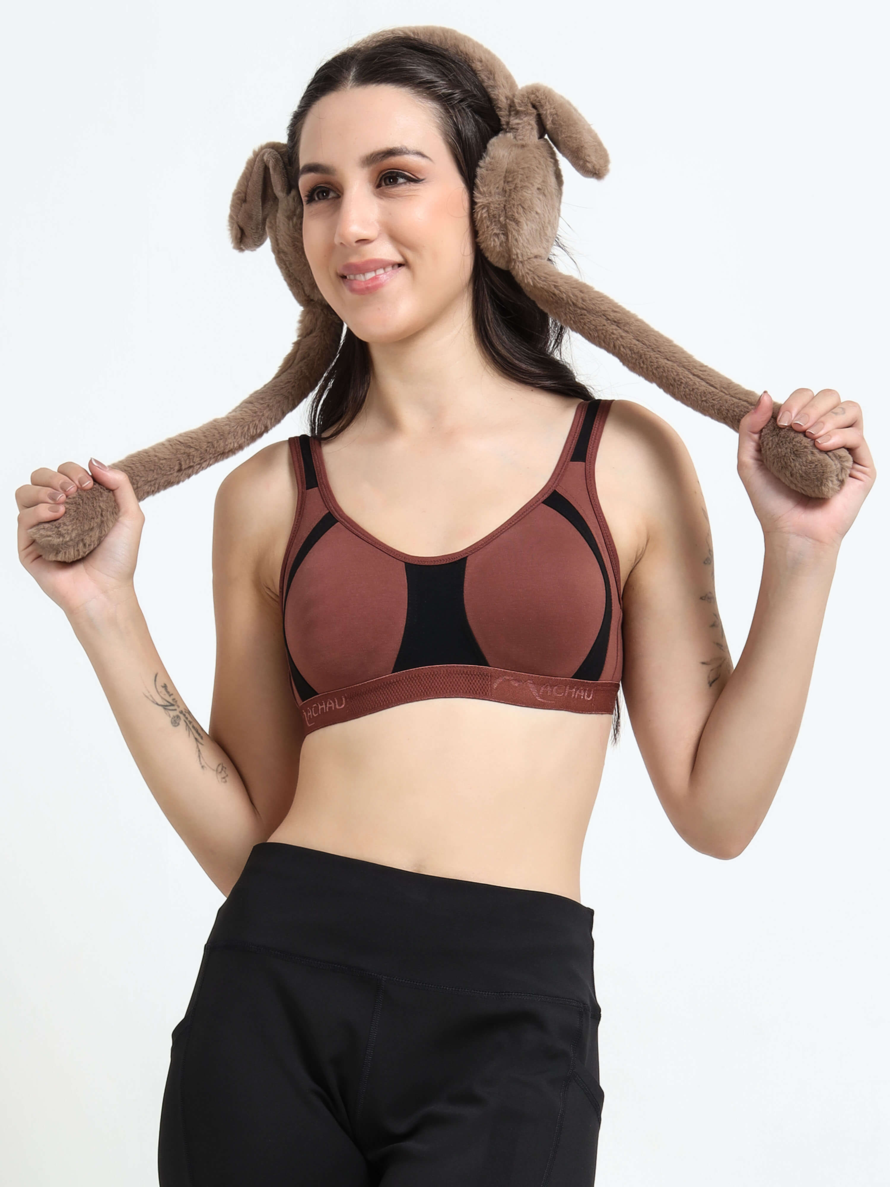 Machau Lingerie Women's Non Padded and Non Wired Full Coverage Back Close Cotton-Rich Fabric in Everyday Sports Bra