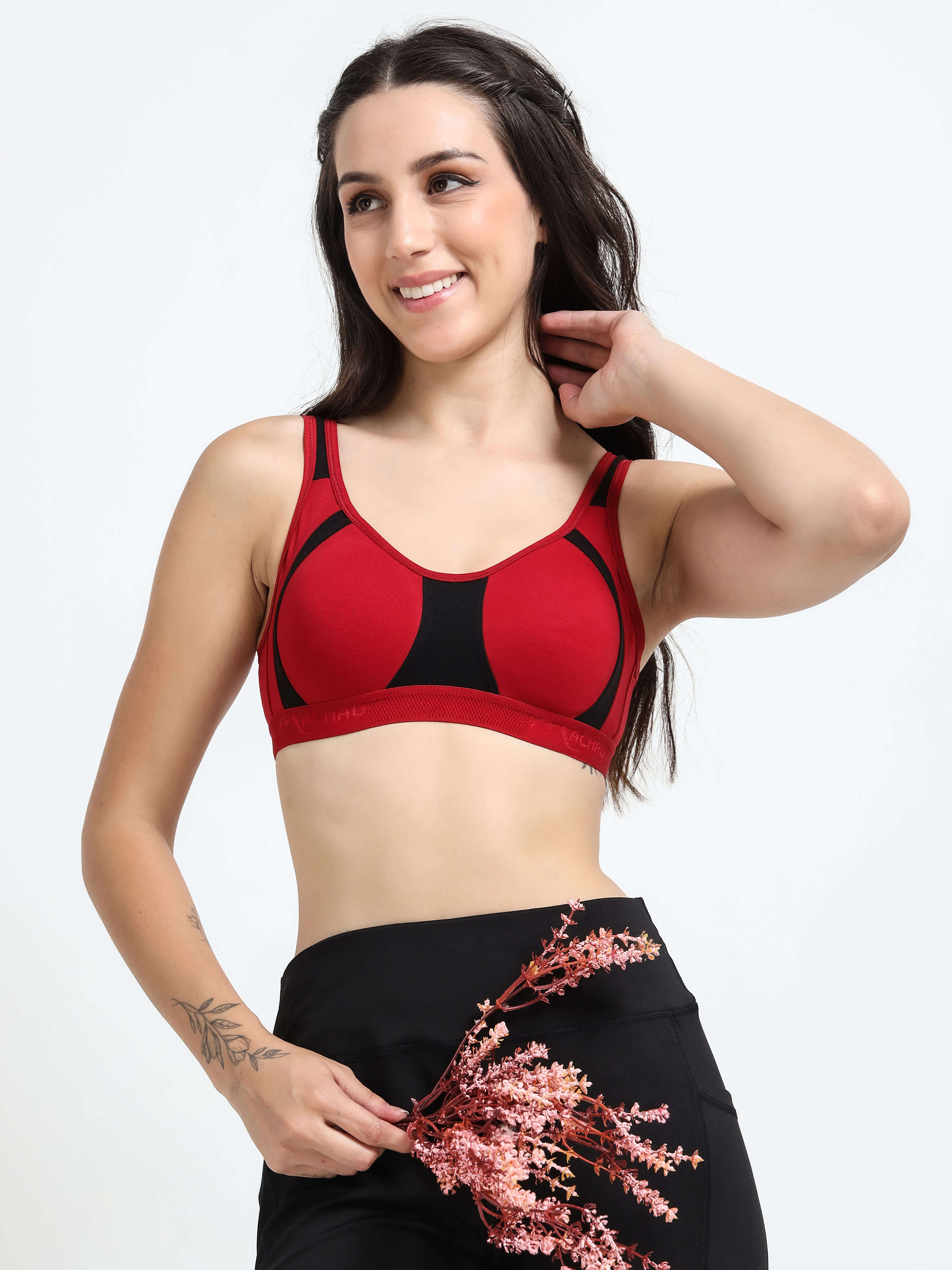 Machau Lingerie Women's Non Padded and Non Wired Full Coverage Back Close Cotton-Rich Fabric in Everyday Sports Bra