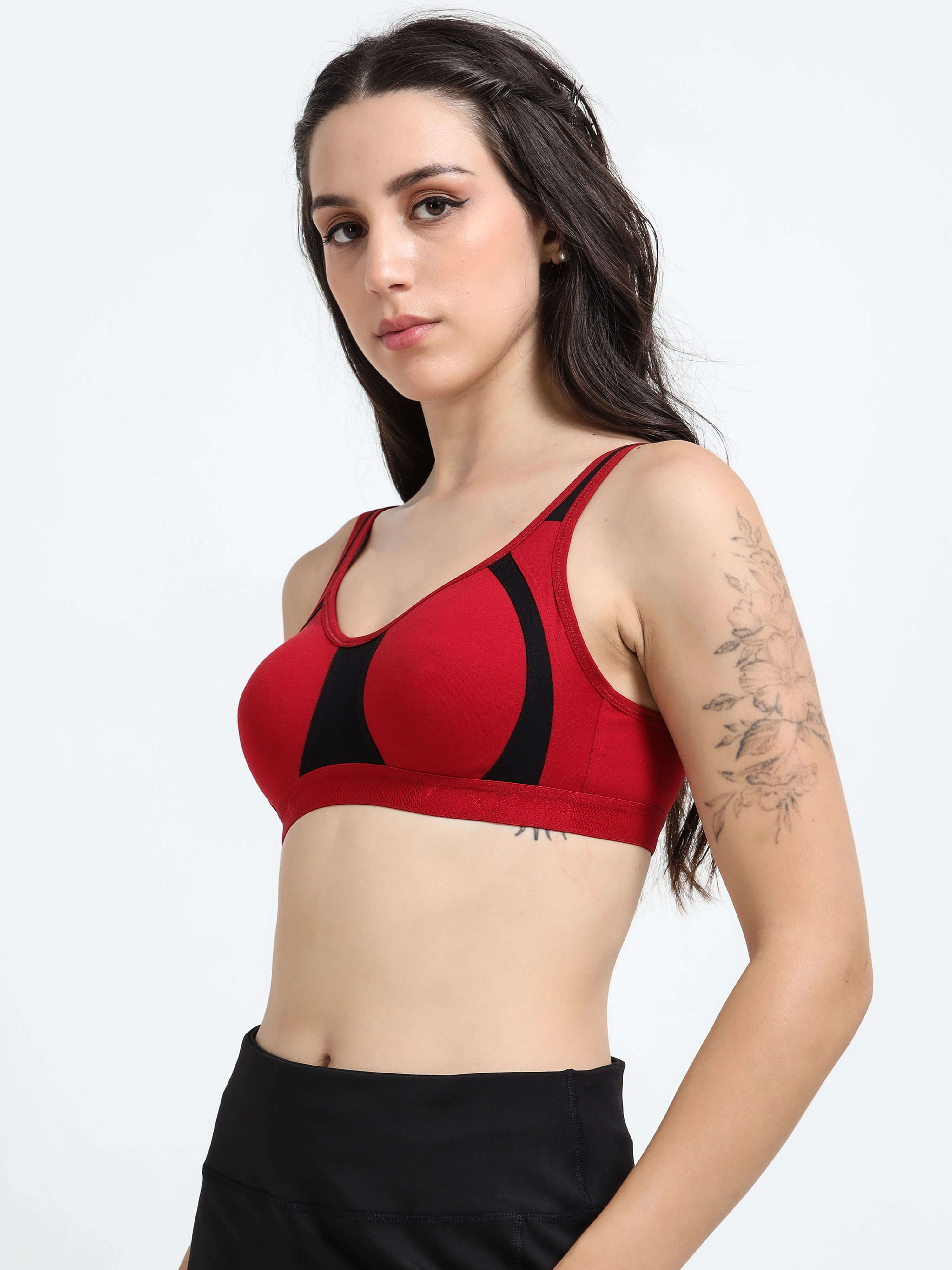 Machau Lingerie Women's Non Padded and Non Wired Full Coverage Back Close Cotton-Rich Fabric in Everyday Sports Bra
