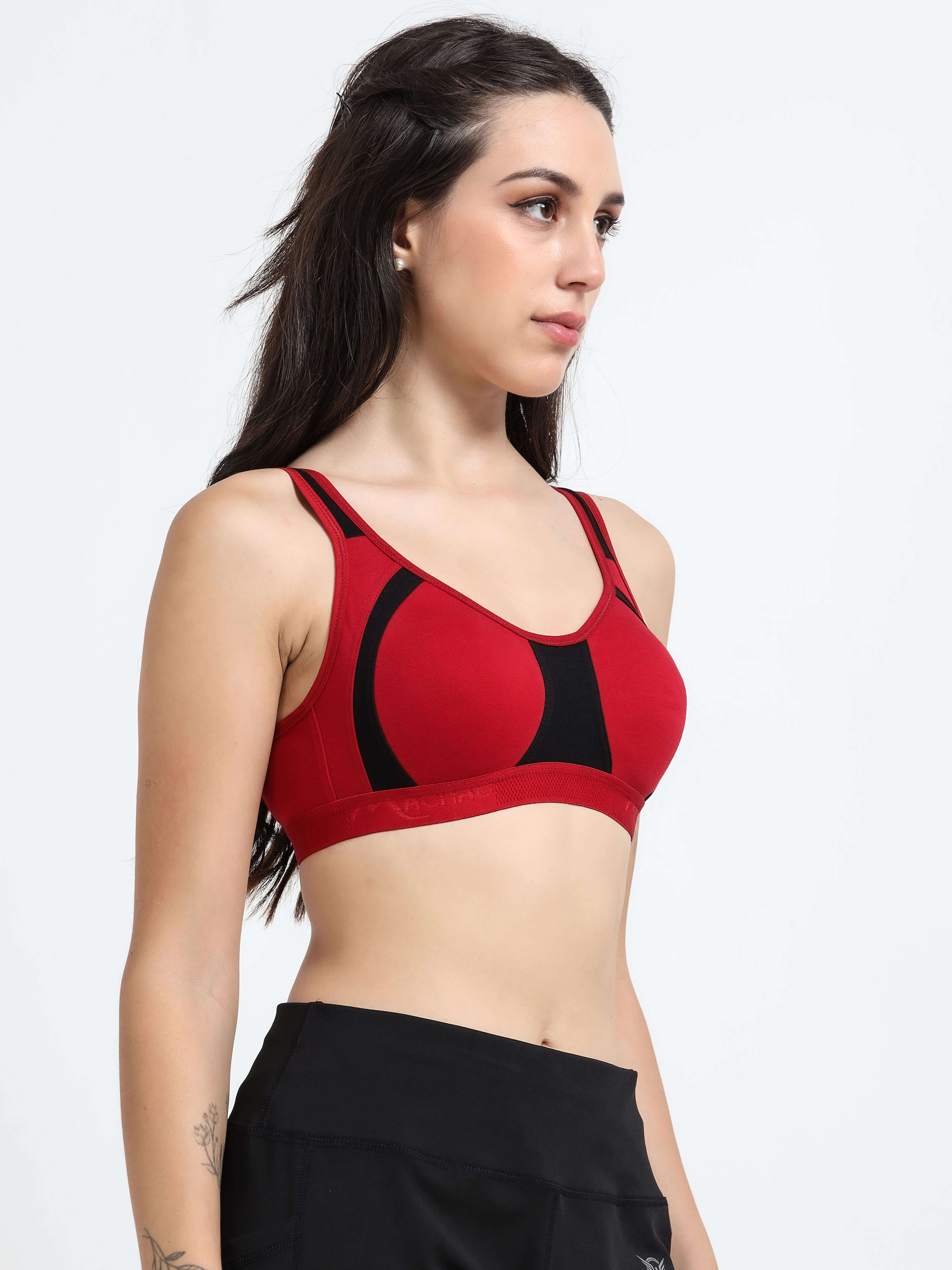 Machau Lingerie Women's Non Padded and Non Wired Full Coverage Back Close Cotton-Rich Fabric in Everyday Sports Bra