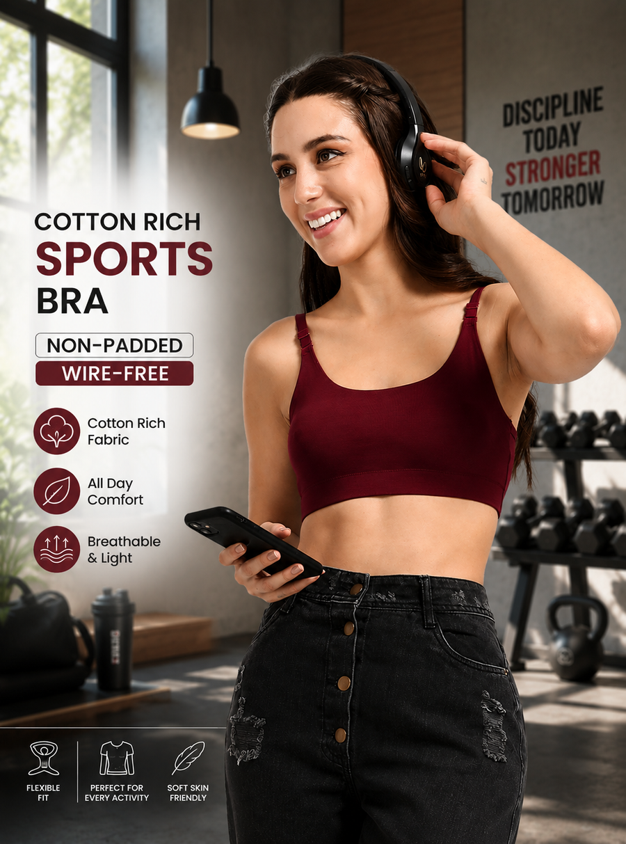 NYKA: Non-Padded Wire-Free Cotton Sports Bra